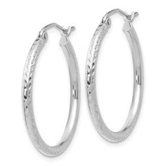 10K White Gold Diamond-cut 2mm Round Tube Hoop Earrings