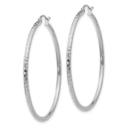 10K White Gold Diamond-cut 2mm Round Tube Hoop Earrings