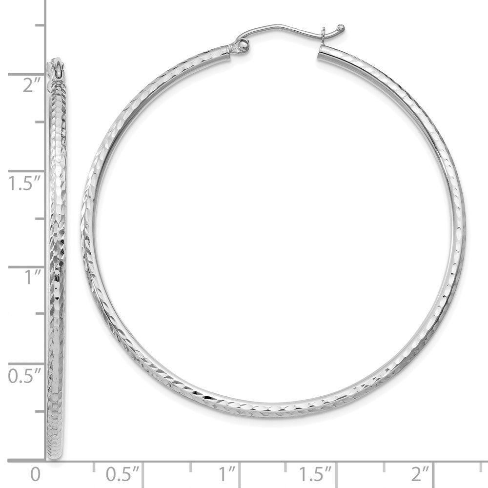 10K White Gold Diamond-cut 2mm Round Tube Hoop Earrings