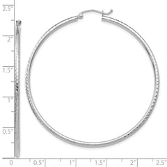 10K White Gold Diamond-cut 2mm Round Tube Hoop Earrings