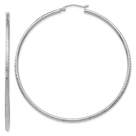 10K White Gold Diamond-cut 2mm Round Tube Hoop Earrings