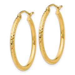 10K Yellow Gold Diamond-cut 2mm Round Tube Hoop Earrings