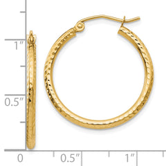 10K Yellow Gold Diamond-cut 2mm Round Tube Hoop Earrings