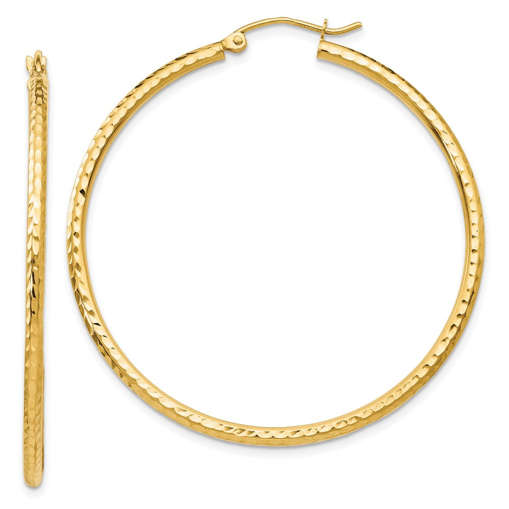 10K Yellow Gold Diamond-cut 2mm Round Tube Hoop Earrings