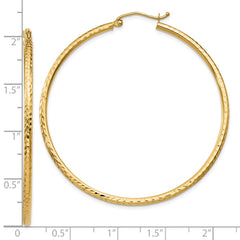 10K Yellow Gold Diamond-cut 2mm Round Tube Hoop Earrings