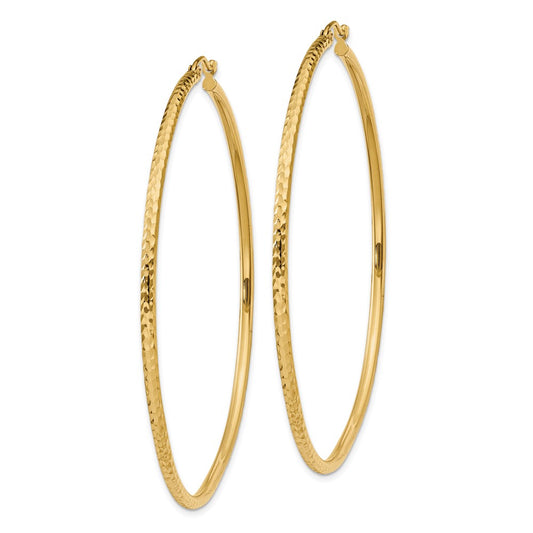 10K Yellow Gold Diamond-cut 2mm Round Tube Hoop Earrings