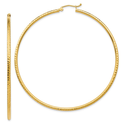 10K Yellow Gold Diamond-cut 2mm Round Tube Hoop Earrings