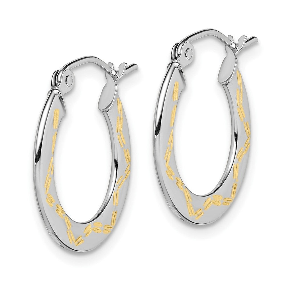 10K White Gold & Yellow Rhodium Diamond-cut Hoop Earrings