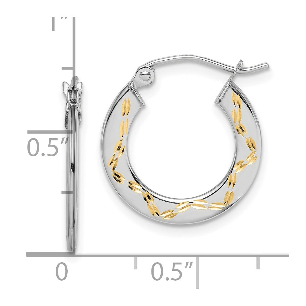 10K White Gold & Yellow Rhodium Diamond-cut Hoop Earrings