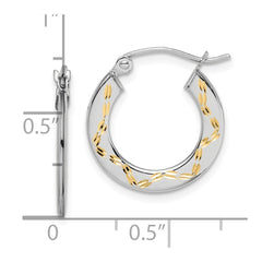 10K White Gold & Yellow Rhodium Diamond-cut Hoop Earrings