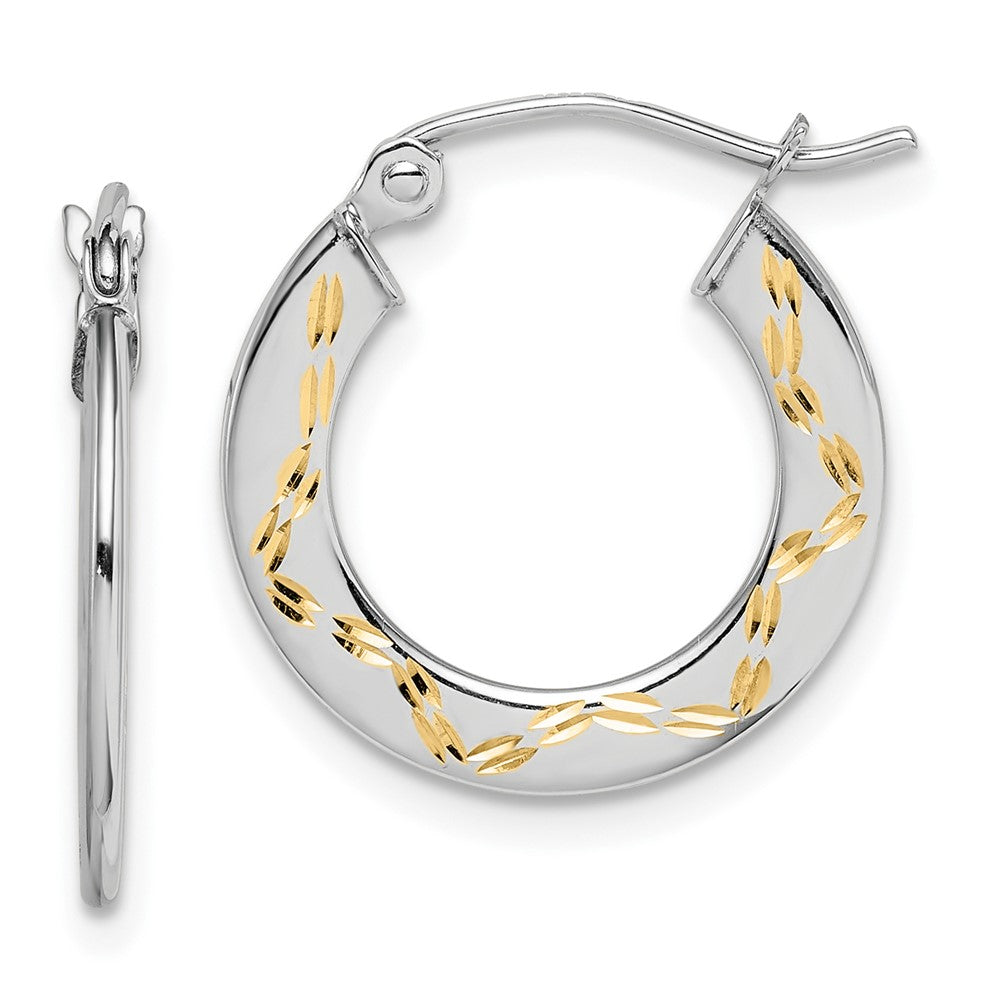 10K White Gold & Yellow Rhodium Diamond-cut Hoop Earrings