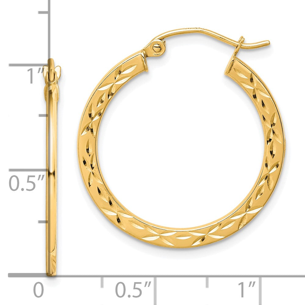 10K Yellow Gold Diamond-cut Hollow Hoop Earrings