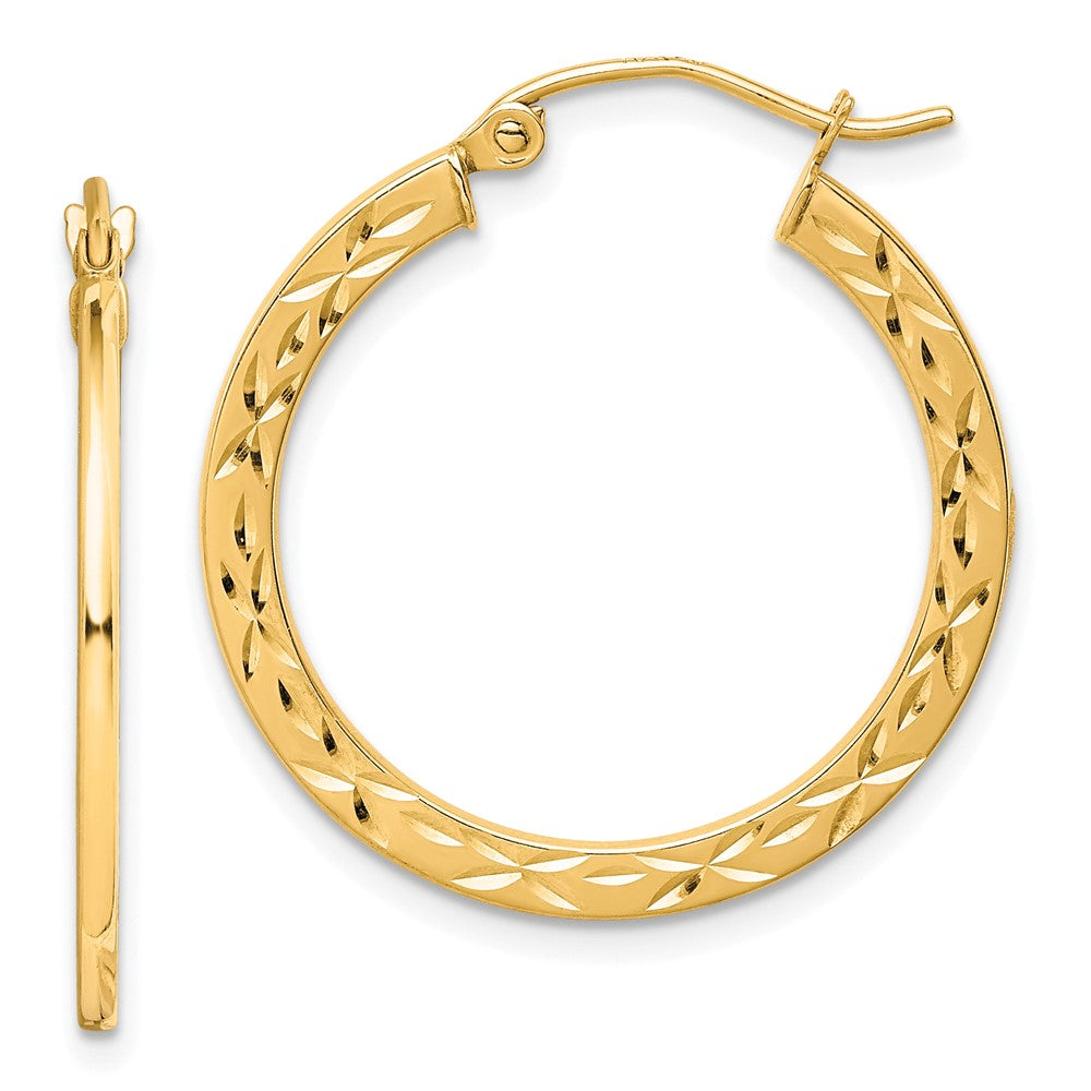 10K Yellow Gold Diamond-cut Hollow Hoop Earrings