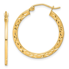 10K Yellow Gold Diamond-cut Hollow Hoop Earrings