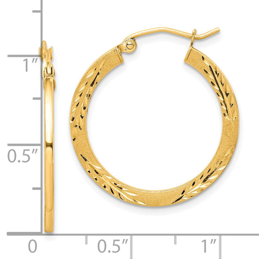 10K Yellow Gold Satin Diamond-cut Hoop Earrings