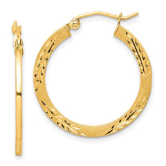 10K Yellow Gold Satin Diamond-cut Hoop Earrings