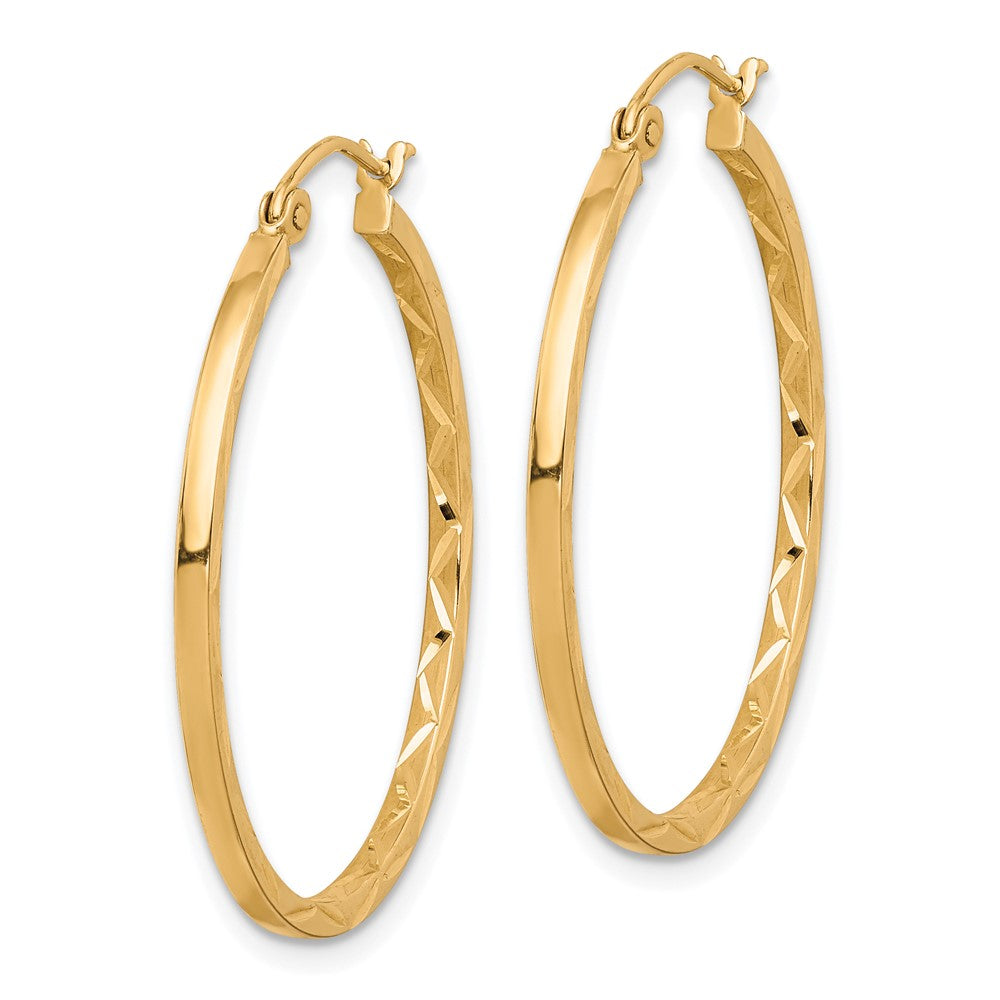 10K Yellow Gold 1.5x30mm Diamond-cut Hoop Earrings