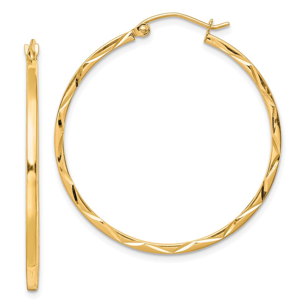 10K Yellow Gold 1.5x35mm Diamond-cut Hoop Earrings