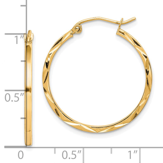 10K Yellow Gold 1.5x25mm Diamond-cut Hoop Earrings