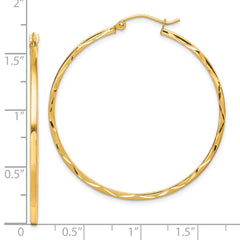 10K Yellow Gold 1.5x40mm Diamond-cut Hoop Earrings