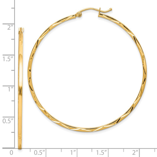 10K Yellow Gold 1.5x50mm Diamond-cut Hoop Earrings