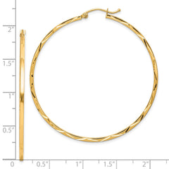 10K Yellow Gold 1.5x50mm Diamond-cut Hoop Earrings