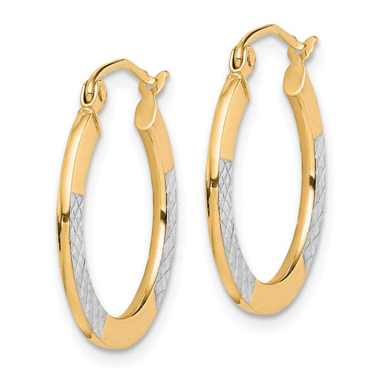 10K Yellow Gold & Rhodium Diamond-cut 2.5x20mm Hoop Earrings