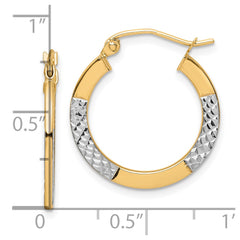 10K Yellow Gold & Rhodium Diamond-cut 2.5x20mm Hoop Earrings