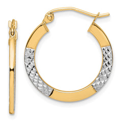 10K Yellow Gold & Rhodium Diamond-cut 2.5x20mm Hoop Earrings