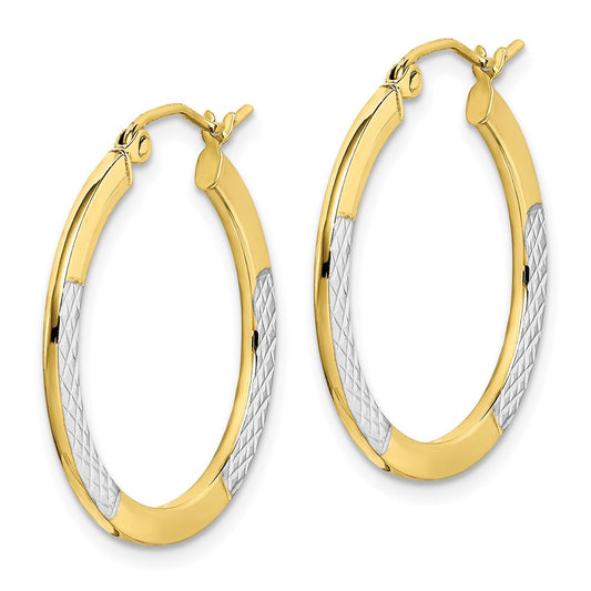 10K Yellow Gold & Rhodium Diamond-cut 2.5x20mm Hoop Earrings