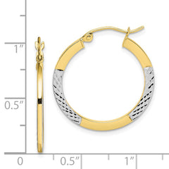 10K Yellow Gold & Rhodium Diamond-cut 2.5x20mm Hoop Earrings