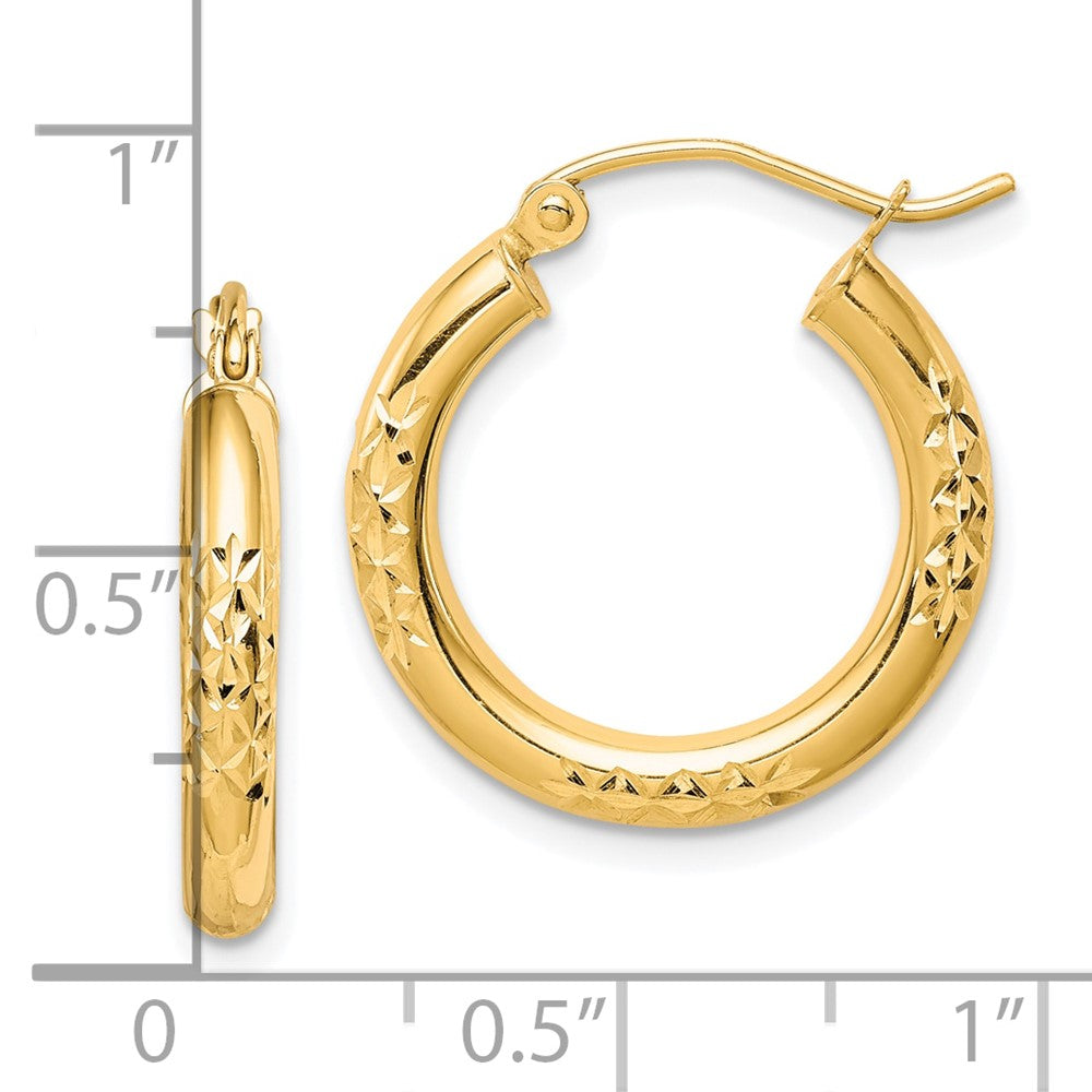 10K Yellow Gold Diamond-cut 3x20mm Hollow Tube Hoop Earrings