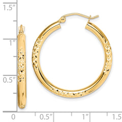 10K Yellow Gold Diamond-cut 3x30mm Hollow Tube Hoop Earrings