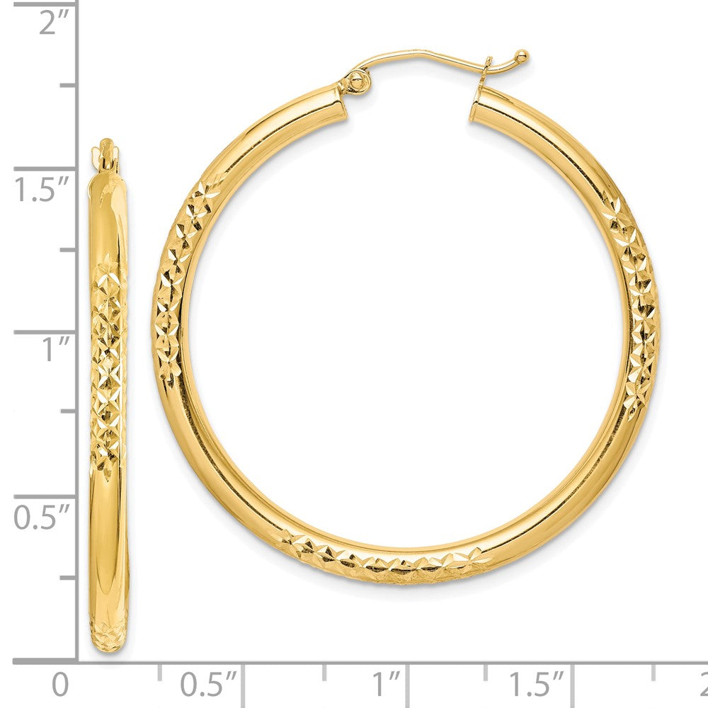 10K Yellow Gold Diamond-cut 3x40mm Hollow Tube Hoop Earrings