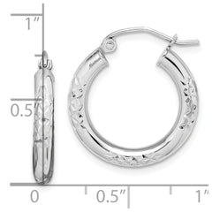 10K White Gold Diamond-cut 3mm Hoop Earrings