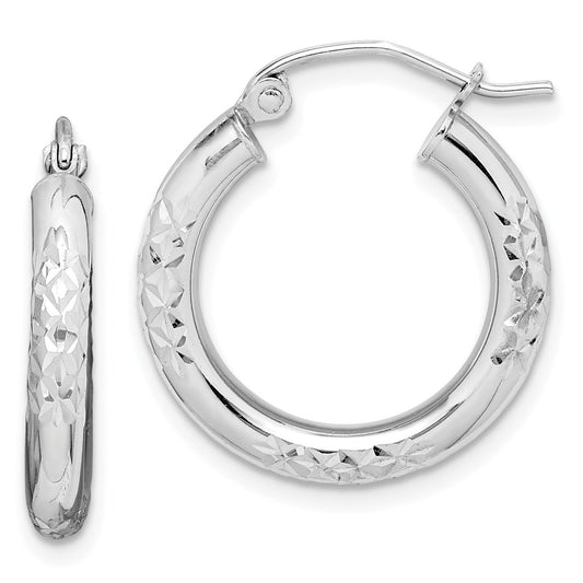 10K White Gold Diamond-cut 3mm Hoop Earrings