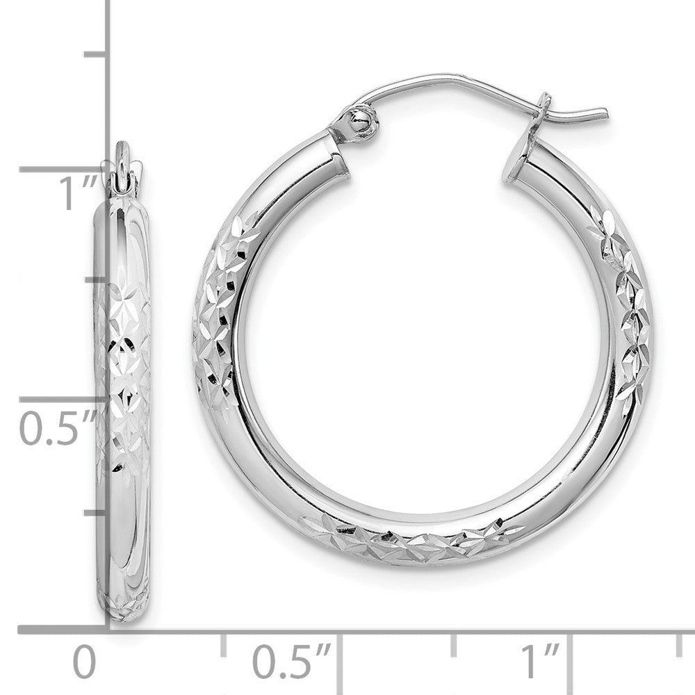 10K White Gold Diamond-cut 3mm Hoop Earrings