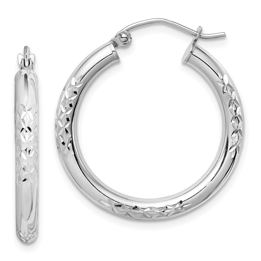 10K White Gold Diamond-cut 3mm Hoop Earrings