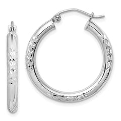 10K White Gold Diamond-cut 3mm Hoop Earrings