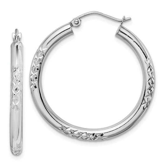 10K White Gold Cut 3mm Hoop Earrings