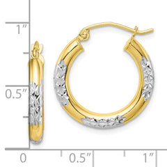 10K Yellow Gold & Rhodium Diamond-cut 3mm Hoop Earrings