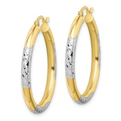 10K Yellow Gold & Rhodium Diamond-cut 3mm Hoop Earrings