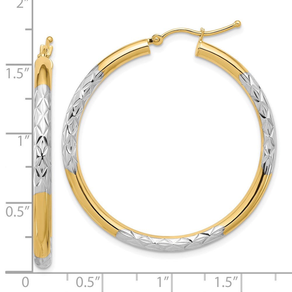 10K Yellow Gold & Rhodium Diamond-cut 3mm Hoop Earrings