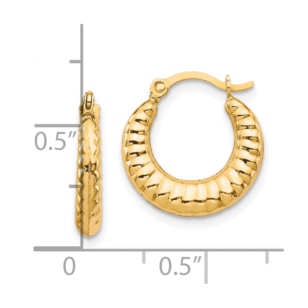 10K Yellow Gold Scalloped Hollow Hoop Earrings