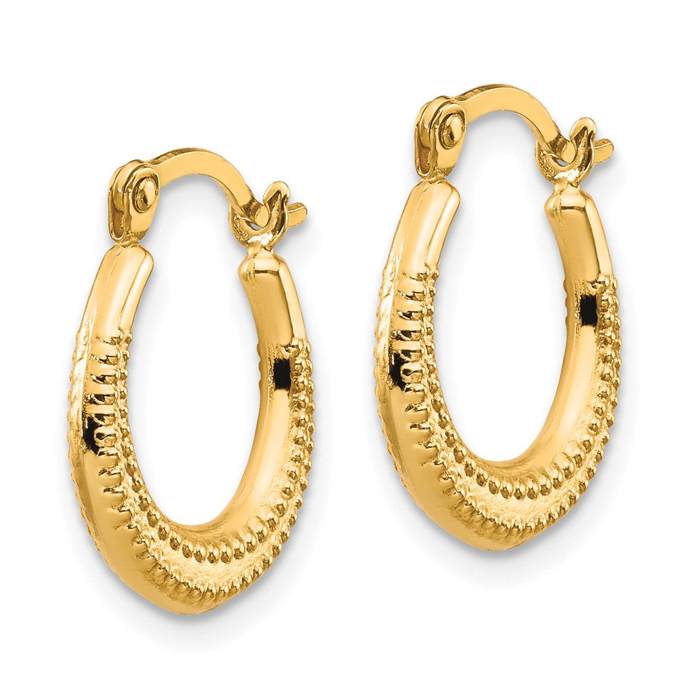 10K Yellow Gold Scalloped Textured Hollow Hoop Earrings