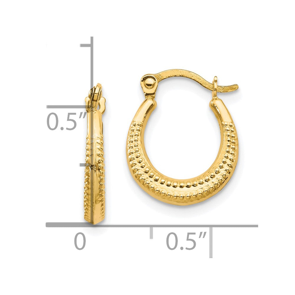 10K Yellow Gold Scalloped Textured Hollow Hoop Earrings