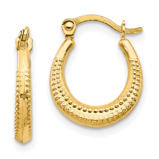 10K Yellow Gold Scalloped Textured Hollow Hoop Earrings