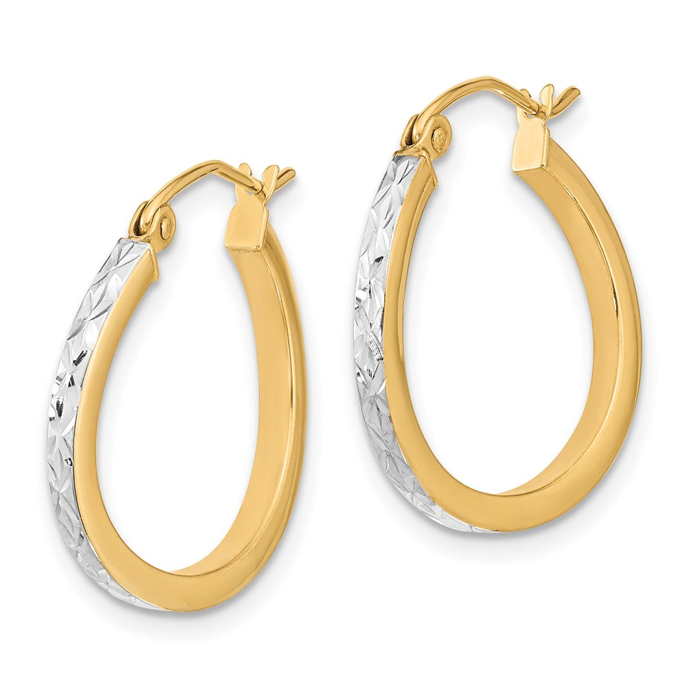 10K Yellow Gold & Rhodium Diamond-cut Textured & Wavy Hoop Earrings