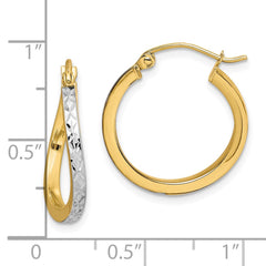 10K Yellow Gold & Rhodium Diamond-cut Textured & Wavy Hoop Earrings