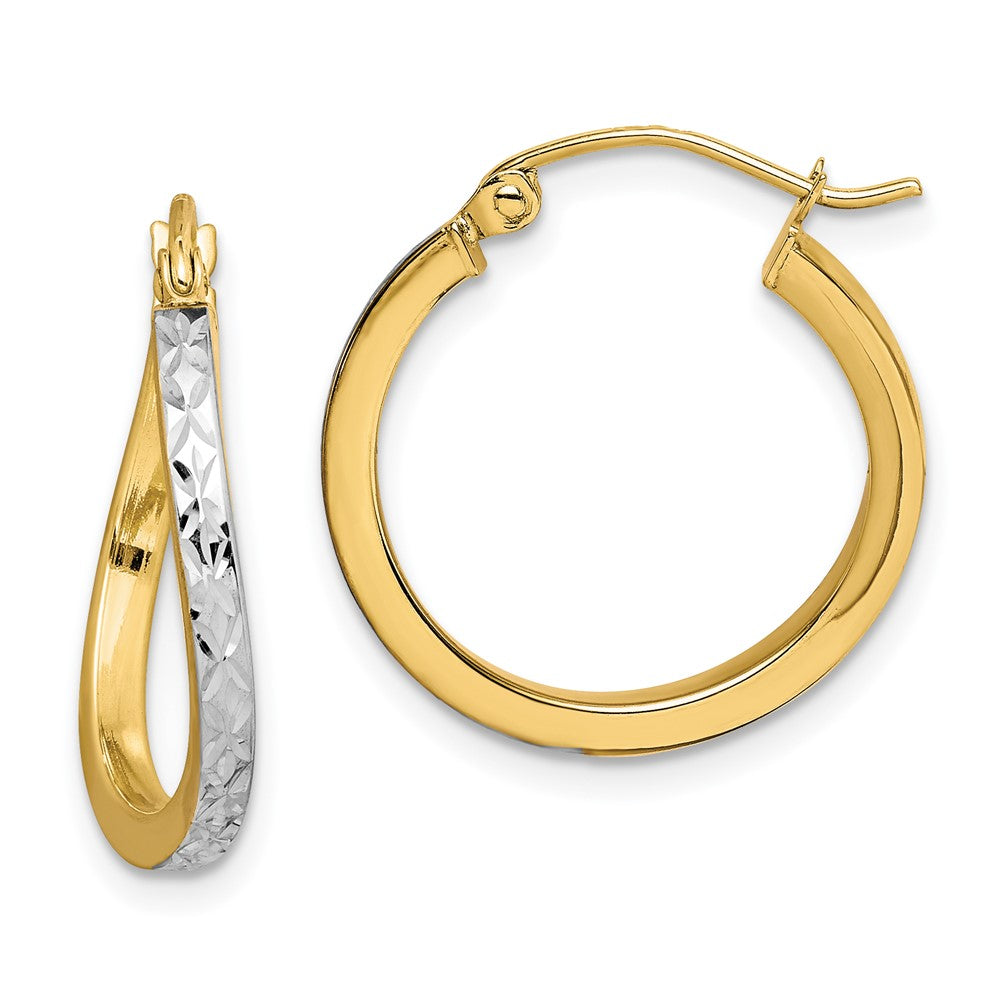 10K Yellow Gold & Rhodium Diamond-cut Textured & Wavy Hoop Earrings